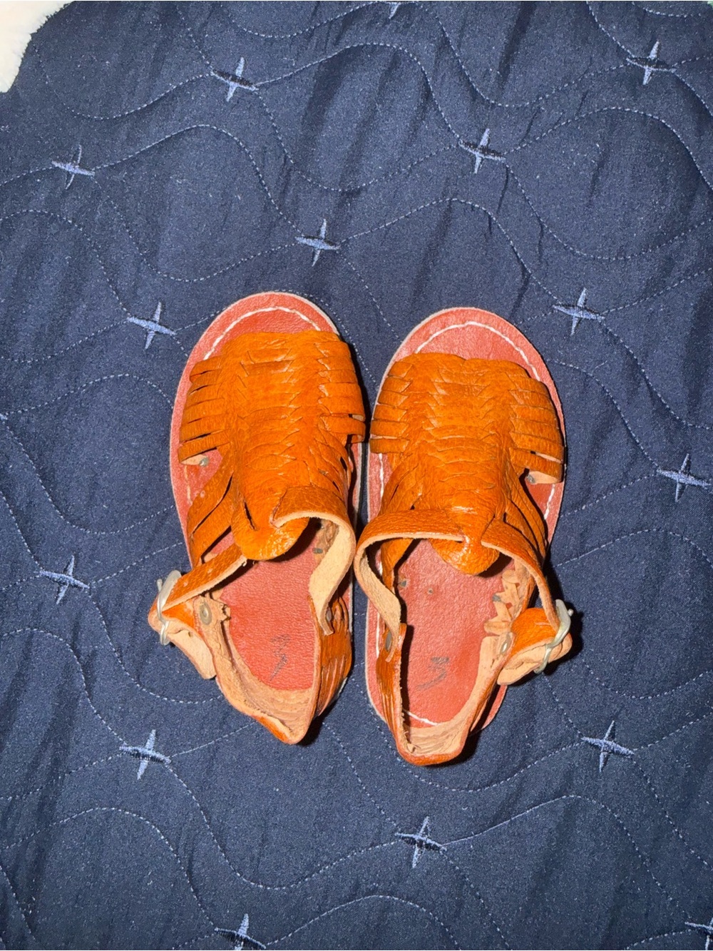 Kids Orange Leather Huarache Sandals